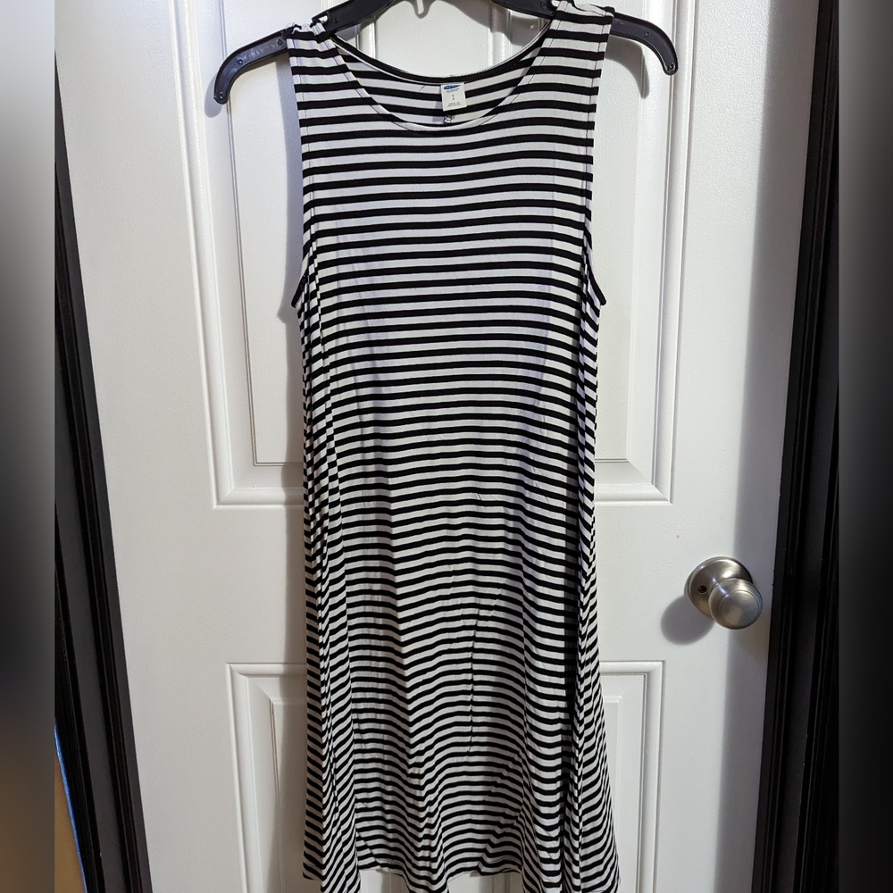 Black and white striped skater dress size small